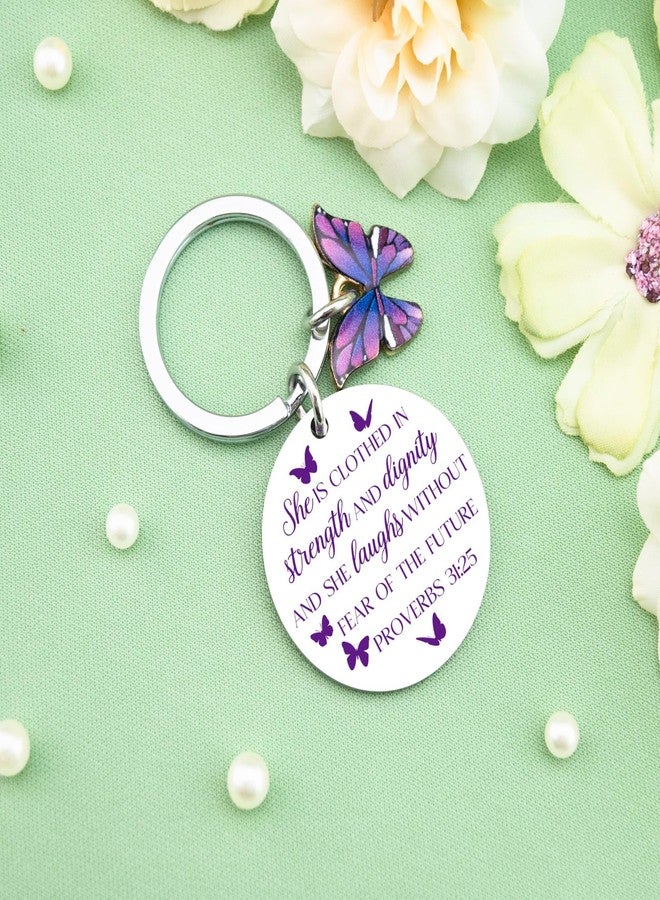 igvean Christian Gifts for Women Bible Verse Gifts Purple Butterfly Keychain Baptism Favors Inspirational Religious Gift for Women Friends Bestie Mother Bible Accessories - Image 2
